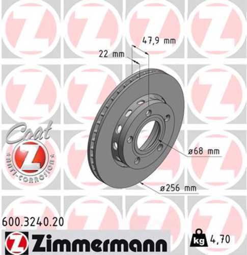 Zimmermann Coated Brake Disc 3240 fits 1999-2002 Audi A4 Quattro / 2000-2002 Audi S4