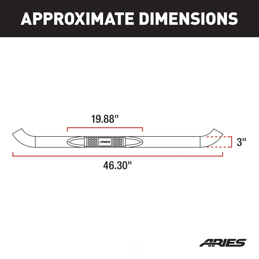 ARIES 3" Round Black Steel Side Bars 204017 fits Silverado / Sierra 1500 / 2500 / 3500 HD