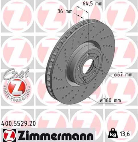 Zimmermann Coated Brake Disc 5529 fits 2017-2020 Mercedes-Benz SL450 / 2013-2020 Mercedes-Benz SL550