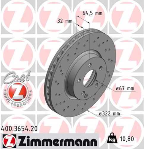Zimmermann Coated Brake Disc 3654 fits 2008-2014 Mercedes-Benz C300 / 2008-2015 Mercedes-Benz C350 / 2014-2016 Mercedes-Benz E250 / 2010-2016 Mercedes-Benz E350 / 2013-2017 Mercedes-Benz E400