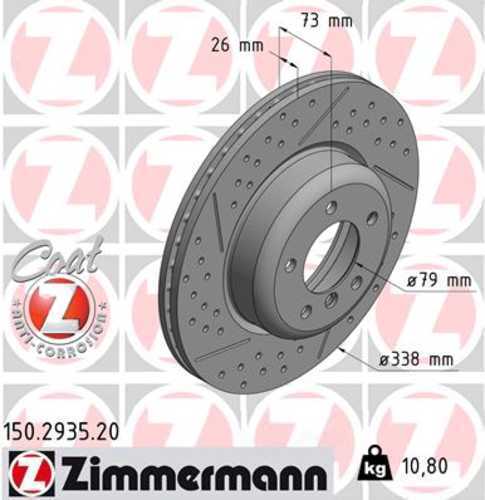 Zimmermann Coated Brake Disc 150.2935.20 fits 2006-2013 BMW 128I / 325I / 328I / 330I