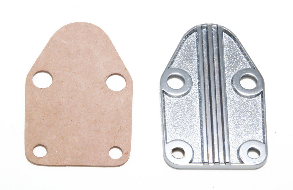 Trans-Dapt Performance FUEL PUMP BLOCK OFF; CUSTOM-Style; Stippled Design-CHROME 2057 fits 1958-1986 Chevrolet Bel Air / Biscayne / Brookwood / C10 / C10 Pickup / C10 Suburban / C20 / C20 Pickup Sb 283-400 Engine