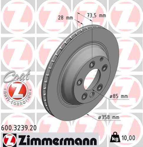 Zimmermann Coated Brake Disc 3239 fits 2007-2014 Audi Q7 / 2015-2018 Porsche Cayenne GTS / 2005-2006 Porsche Cayenne S / 2008-2014 Porsche Cayenne Turbo / 2009 Porsche Cayenne Turbo S / 2007-2010 Volkswagen Touareg