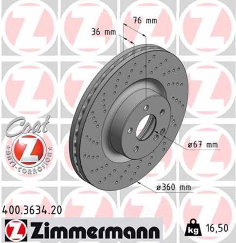 Zimmermann Coated Brake Disc 3634 fits 2003-2006 Mercedes-Benz CL55 Amg / S55 Amg