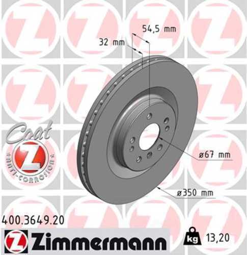 Zimmermann Coated Brake Disc 3649 fits 2007-2009 Mercedes-Benz GL320 / 2010-2012 Mercedes-Benz GL350 / 2007-2012 Mercedes-Benz GL450 / 2008-2012 Mercedes-Benz GL550 / 2007-2009 Mercedes-Benz ML320