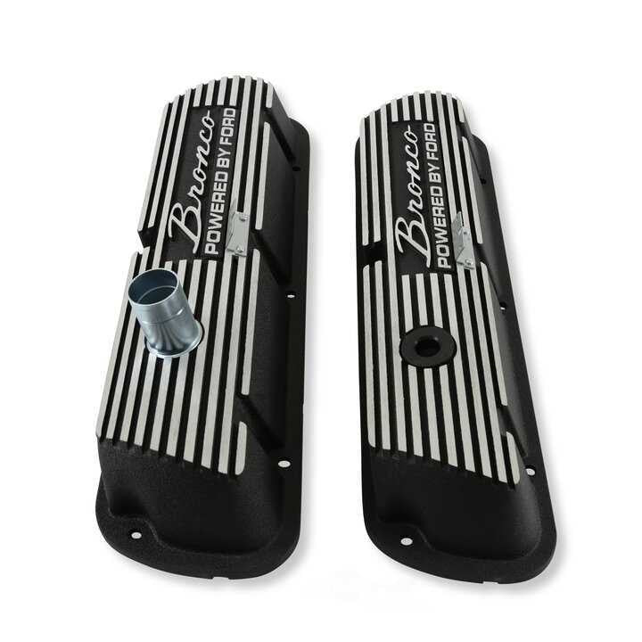 Scott Drake Aluminum Valve Covers Black with Powered by Logo 6A582-B fits 1966-1977 Ford Bronco