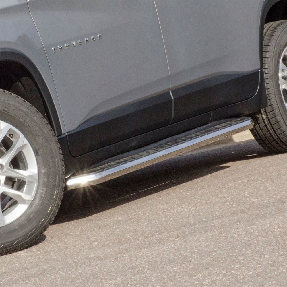 ARIES AeroTread 5" x 76" Polished Stainless Running Boards, Select Traverse, Acadia 2051020 fits 2007-2012 GMC Acadia / 2007-2016 GMC Acadia SLE, Acadia SLT / 2009-2016 Chevrolet Traverse LTZ / 2009-2017 Chevrolet Traverse LS, Traverse LT