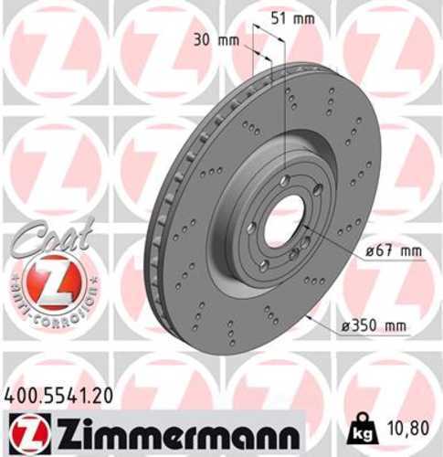 Zimmermann Coated Brake Disc 400.5541.20 fits 2019-2022 Mercedes-Benz A220 / 2020 2021 Mercedes-Benz A35 Amg / 2020-2025 Mercedes-Benz CLA35 Amg / 2020-2025 Mercedes-Benz CLA45 Amg / 2021-2025 Mercedes-Benz GLA250