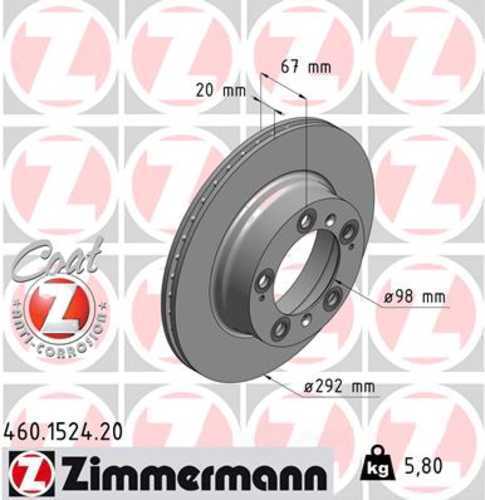 Zimmermann Coated Brake Disc 1524 fits 1997-2004 Porsche Boxster