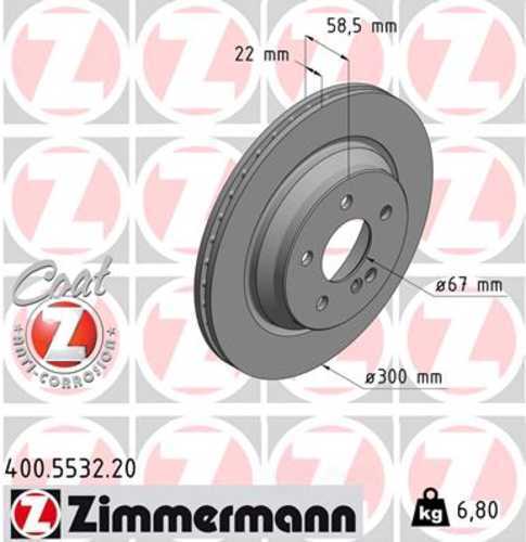 Zimmermann Coated Brake Disc 5532 fits 2012-2013 Mercedes-Benz S350 / 2003-2004 Mercedes-Benz SL500