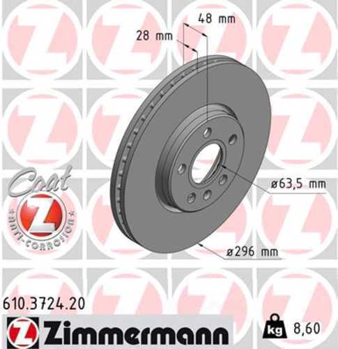 Zimmermann Coated Brake Disc 3724 fits 2019-2025 Volvo S60 / 2017-2021 Volvo S90 / 2019-2024 Volvo V60 / 2020-2024 Volvo V60 Cross COUNTRY V90