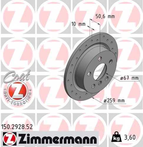 Zimmermann Brake Disc 150.2928.52 fits 2014-2024 Mini Cooper