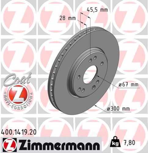 Zimmermann Coated Brake Disc 1419 fits 1990-1993 Mercedes-Benz 300SL / 1990-1993 Mercedes-Benz 500E / 1990-1994 Mercedes-Benz 500SL / 1994-1997 Mercedes-Benz E500