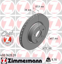 Load image into Gallery viewer, Zimmermann Coated Brake Disc 3620 fits 2006-2009 Mercedes-Benz E350 / 2003-2006 Mercedes-Benz E500