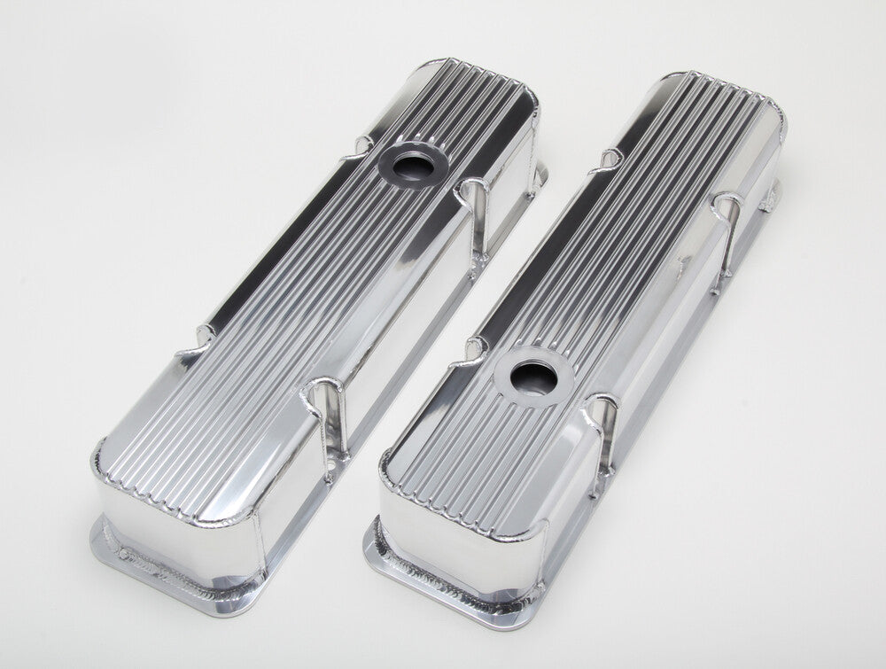 Hamburger's Performance Fab. Aluminum Valve Covers withFins; With holes- POLISHED 1111 fits 1958-1986 Chevy SB
