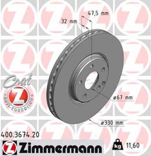 Load image into Gallery viewer, Zimmermann Coated Brake Disc 3674 fits 2004-2009 Mercedes-Benz E500 / E550