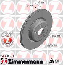 Load image into Gallery viewer, Zimmermann Coated Brake Disc 150.2946.20 fits 2016-2025 BMW 430I Gran COUPE / 430I xDrive Gran COUPE / I4 / M440I Gran COUPE / M440I xDrive Gran COUPE / 330E / 330E xDrive / 330I / 430I