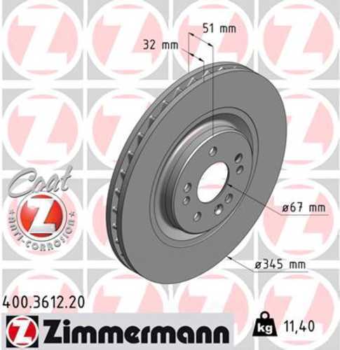Zimmermann Coated Brake Disc 3612 fits 2000-2001 Mercedes-Benz ML430 / 2002-2005 Mercedes-Benz ML500 / 2000-2003 Mercedes-Benz ML55 Amg
