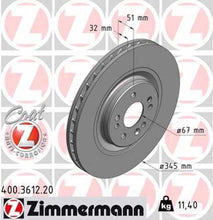 Load image into Gallery viewer, Zimmermann Coated Brake Disc 3612 fits 2000-2001 Mercedes-Benz ML430 / 2002-2005 Mercedes-Benz ML500 / 2000-2003 Mercedes-Benz ML55 Amg