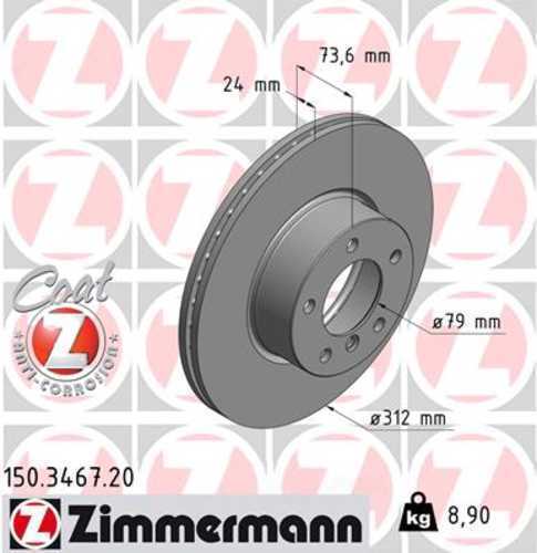 Zimmermann Coated Brake Disc 3467 fits 2011-2013 BMW 328I / 328I xDrive / 2012-2015 BMW X1