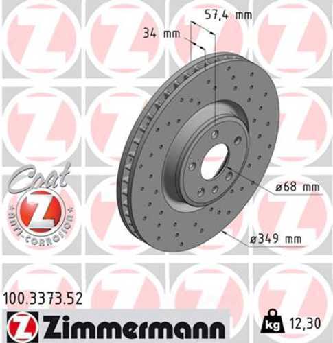 Zimmermann Brake Disc 100.3373.52 fits 2020-2024 Audi Q5 PHEV / 2018-2024 Audi S4 / 2018-2024 Audi S5 / 2018-2024 Audi S5 Sportback / 2018-2024 Audi SQ5 / 2021-2024 Audi SQ5 Sportback