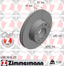 Load image into Gallery viewer, Zimmermann Coated Brake Disc 3614 fits 2002-2008 Mercedes-Benz G500 / 2003-2004 Mercedes-Benz G55 Amg / 2009-2018 Mercedes-Benz G550