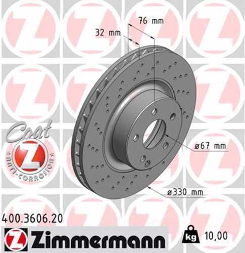 Zimmermann Coated Brake Disc 3606 fits 2000-2006 Mercedes-Benz CL500 / 2000-2002 Mercedes-Benz S430 / S500