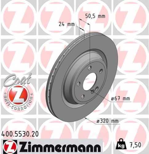 Zimmermann Coated Brake Disc 5530 fits 2015-2016 Mercedes-Benz SL400 / 2017-2020 Mercedes-Benz SL450 / 2013-2020 Mercedes-Benz SL550