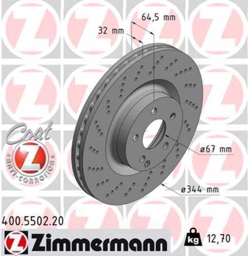 Zimmermann Coated Brake Disc 5502 fits 2012-2015 Mercedes-Benz C250 / 2012-2014 Mercedes-Benz E350 / 2013-2017 Mercedes-Benz E400 / 2010-2017 Mercedes-Benz E550