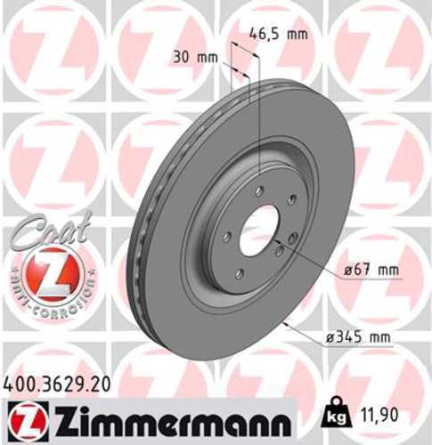 Zimmermann Coated Brake Disc 3629 fits 2003-2006 Mercedes-Benz CLK500