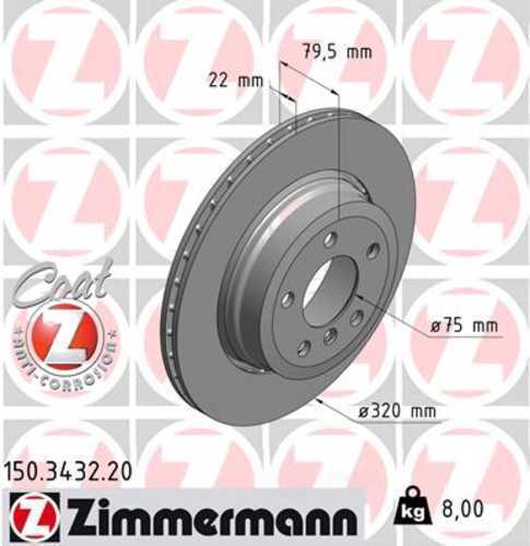 Zimmermann Coated Brake Disc 3432 fits 2004-2010 BMW X3