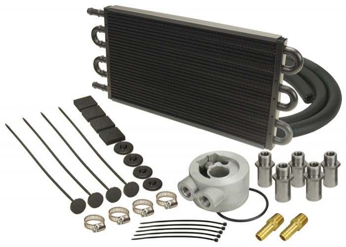 Derale 6 Pass Series 7000 Alum/Copper Universal Engine Oil Cooler Kit Sandwich Adapter 15502 fits 1960-2018 Acura / Alfa Romeo / American Motors and more