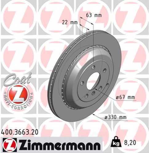 Zimmermann Coated Brake Disc 3663 fits 2007-2012 Mercedes-Benz GL-Class / 2006-2011 Mercedes-Benz ML-Class
