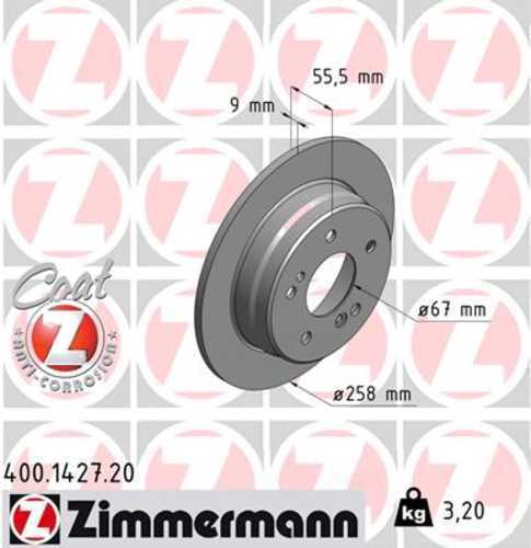 Zimmermann Coated Brake Disc 1427 fits 1984-1989 Mercedes-Benz 190D / 1984-1993 Mercedes-Benz 190E / 1987-1989 Mercedes-Benz 260E / 1988 1989 Mercedes-Benz 300CE / 1987-1993 Mercedes-Benz 300D
