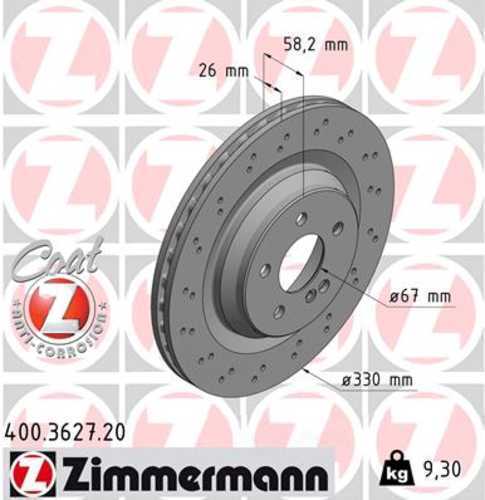 Zimmermann Coated Brake Disc 3627 fits 2003-2009 Mercedes-Benz SL55 Amg / 2004-2009 Mercedes-Benz SL600 / 2009-2012 Mercedes-Benz SL63 Amg / 2005 Mercedes-Benz SL65 Amg