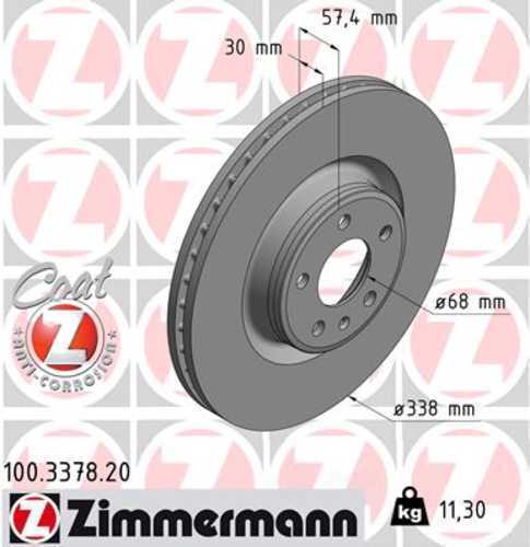 Zimmermann Coated Brake Disc 100.3378.20 fits 2017-2024 Audi A4 / A4 Allroad / A4 Quattro / A5 Quattro / A5 Sportback / A6 Quattro / Q5 / Q5 Sportback