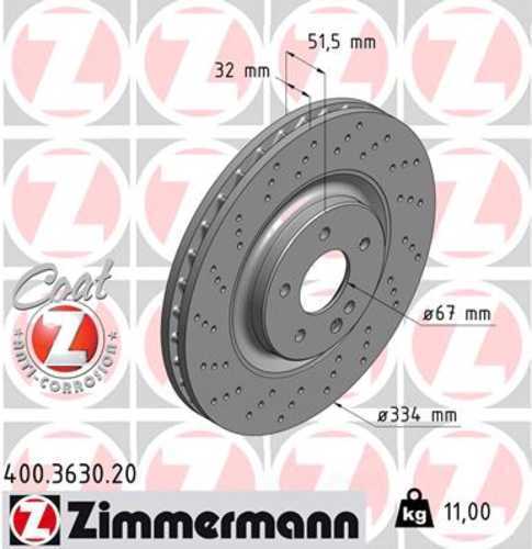 Zimmermann Coated Brake Disc 3630 fits 1999-2002 Mercedes-Benz SL500 / SL600