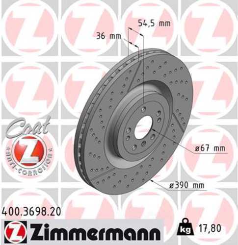 Zimmermann Coated Brake Disc 3698 fits 2013-2016 Mercedes-Benz GL350 / 2013-2016 Mercedes-Benz GL550 / 2013-2016 Mercedes-Benz GL63 Amg / 2019 Mercedes-Benz GLE400 / 2017-2019 Mercedes-Benz GLE43 Amg