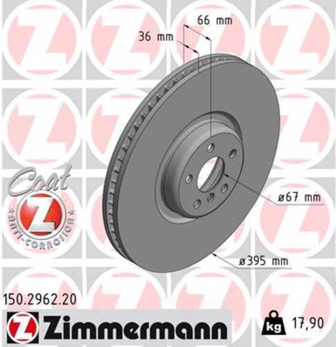 Zimmermann Coated Brake Disc 150.2962.20 fits 2017-2024 BMW 750I xDrive / 840I / 840I Gran COUPE / 840I xDrive / 840I xDrive Gran COUPE / Alpina B7 / M760I xDrive / M850I xDrive / 750I