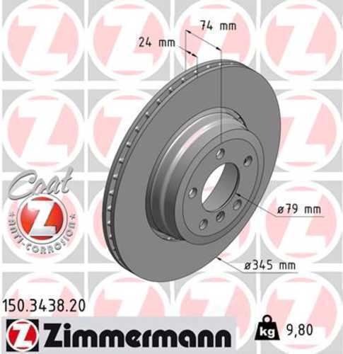 Zimmermann Coated Brake Disc 3438 fits 2006-2008 BMW 750I / 750LI / 2005-2006 BMW 760I / 2005-2008 BMW 760LI