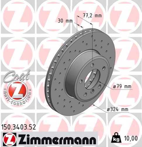 Zimmermann Brake Disc 3403 fits 2004-2007 BMW 525I / 530I / 2006-2007 BMW 525XI / 530XI / 2008 BMW 528XI / 2008-2010 BMW 528I / 2009-2010 BMW 528I xDrive