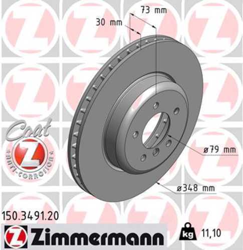 Zimmermann Coated Brake Disc 3491 fits 2011-2016 BMW Z4