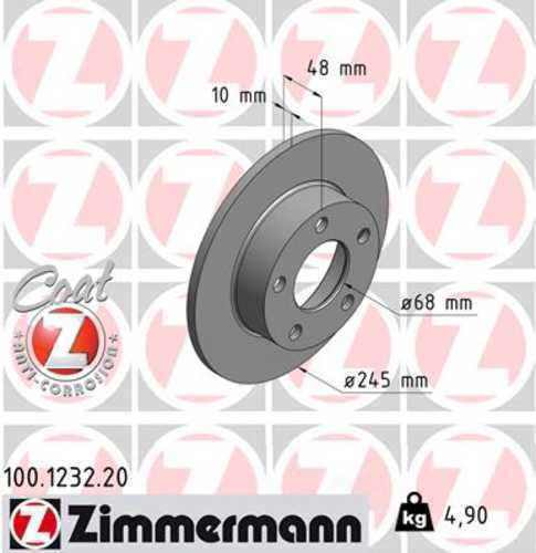 Zimmermann Coated Brake Disc 1232 fits 1996-2002 Audi A4 Quattro / 2000-2001 2004-2005 Volkswagen Passat 4 Motion / Gls 4 Motion / Glx 4 Motion