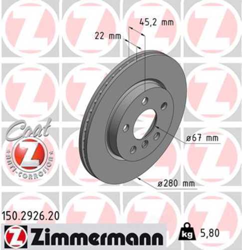 Zimmermann Coated Brake Disc 2926 fits 2014-2024 Mini Cooper