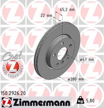 Load image into Gallery viewer, Zimmermann Coated Brake Disc 2926 fits 2014-2024 Mini Cooper