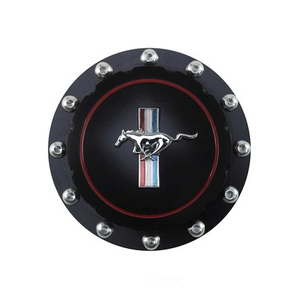 Scott Drake Billet Fuel Cap Black with Tri-Bar Horse Logo B-9030-H-BK fits 1964-1973 Ford Mustang