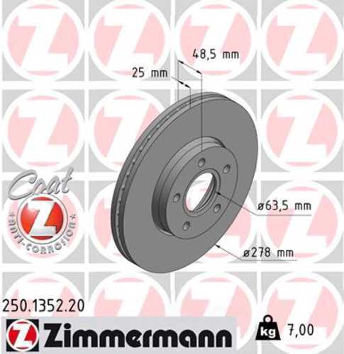 Zimmermann Coated Brake Disc 1352 fits 2006-2013 Volvo C30 / 2004-2013 Volvo C70 / 2004-2011 Volvo S40 / 2005-2011 Volvo V50