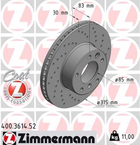 Zimmermann Brake Disc 3614 fits 2002-2008 Mercedes-Benz G500 / 2003-2004 Mercedes-Benz G55 Amg / 2009-2018 Mercedes-Benz G550 / G55 Amg