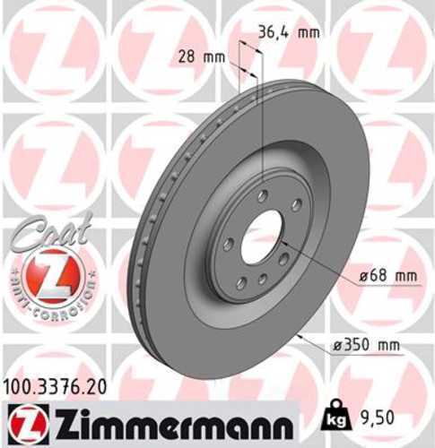 Zimmermann Coated Brake Disc 100.3376.20 fits 2017-2024 Audi A8 Quattro / E-Tron Quattro / E-Tron S / E-Tron S Sportback / E-Tron Sportback / Q7 / Q8 / Q8 E-Tron