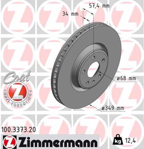 Zimmermann Coated Brake Disc 100.3373.20 fits 2020-2024 Audi Q5 PHEV / 2018-2024 Audi S4 / 2018-2024 Audi S5 / 2018-2024 Audi S5 Sportback